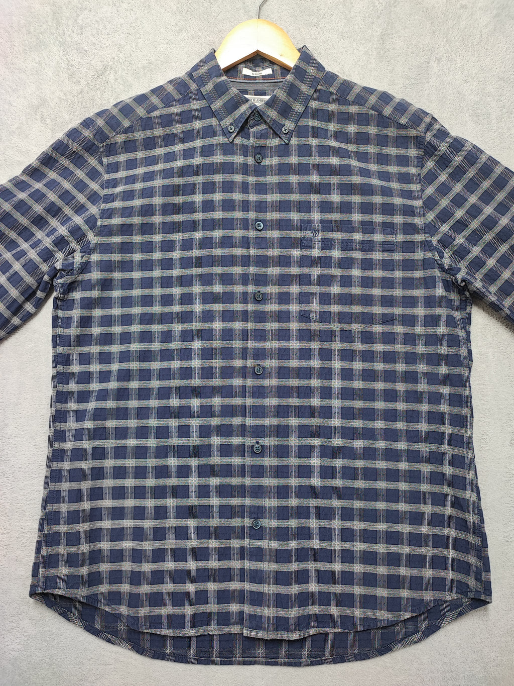 Vintage Wrangler Checked Long Sleeve Plaid Western Casual Shirt Navy Men Size Large