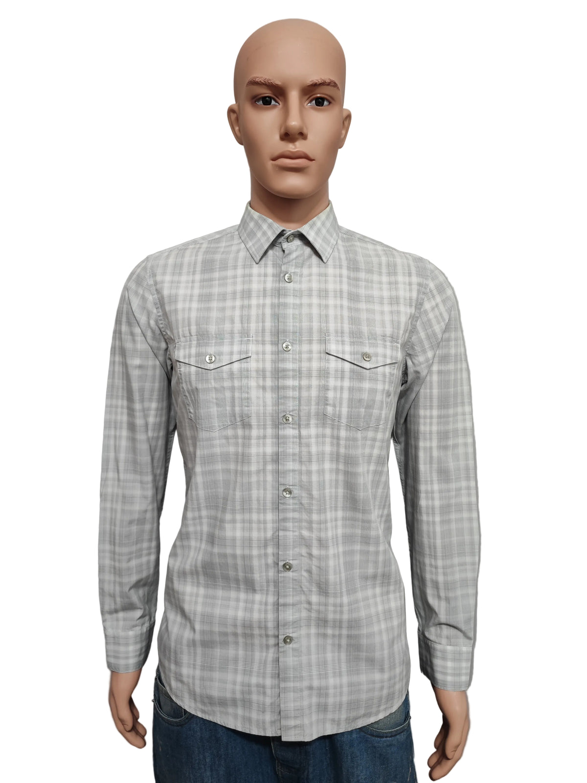 Vintage Calvin Klein Checked Shirt Medium Grey White Cotton Long Sleeve 90s Y2K