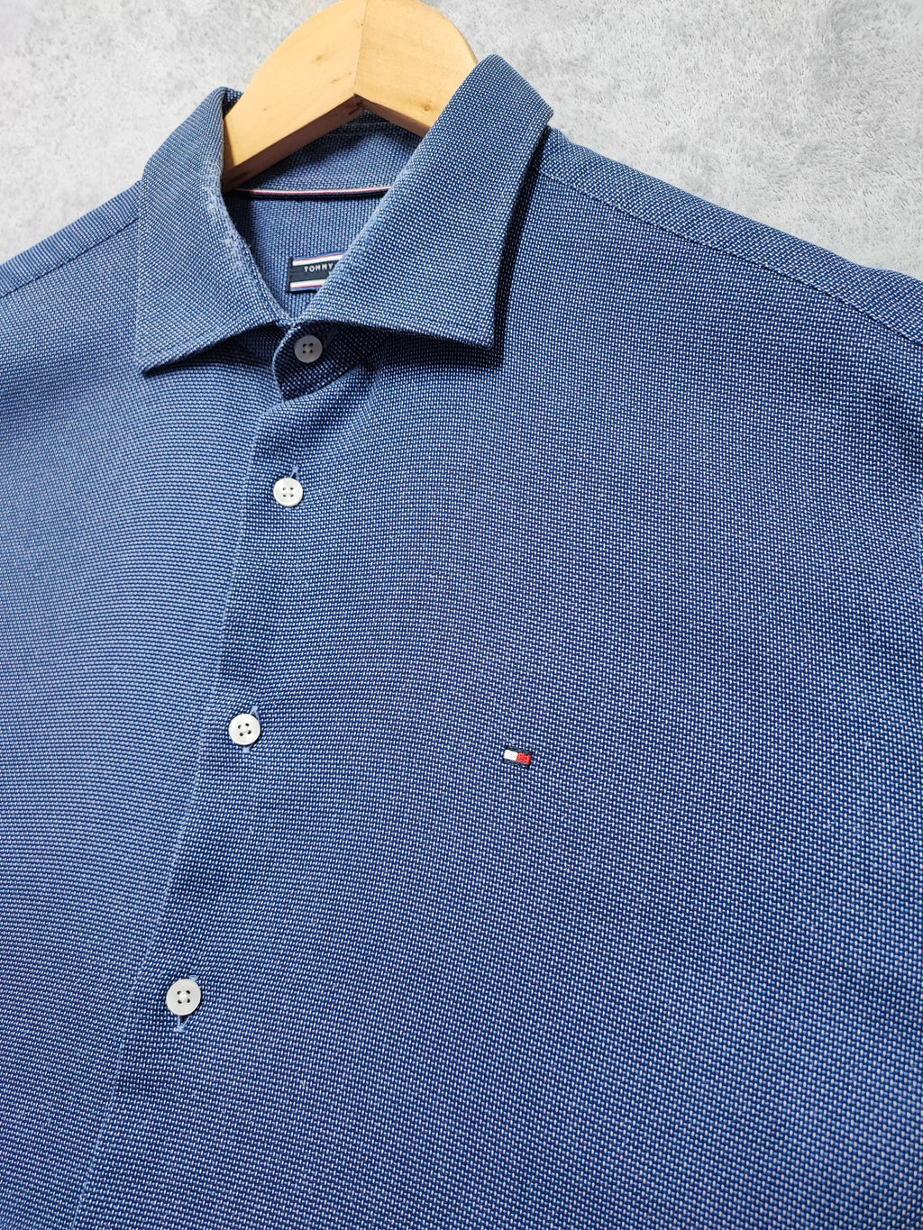 Vintage Tommy Hilfiger Polka Dot Long Sleeve Shirt Navy Blue Men's Size XL