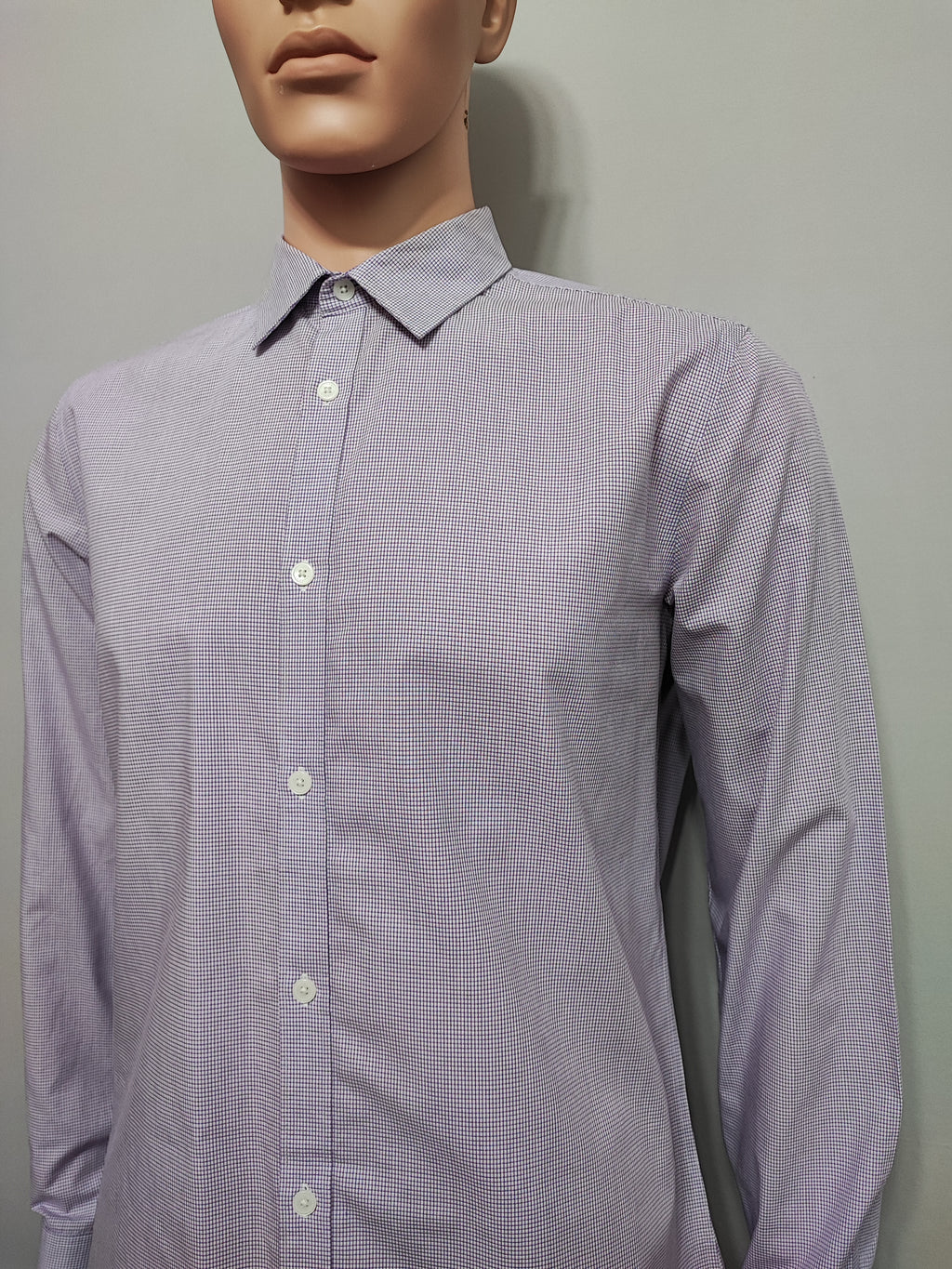 Vintage Calvin Klein Checked Long Sleeve Shirt Lilac Purple Men's Size Medium M