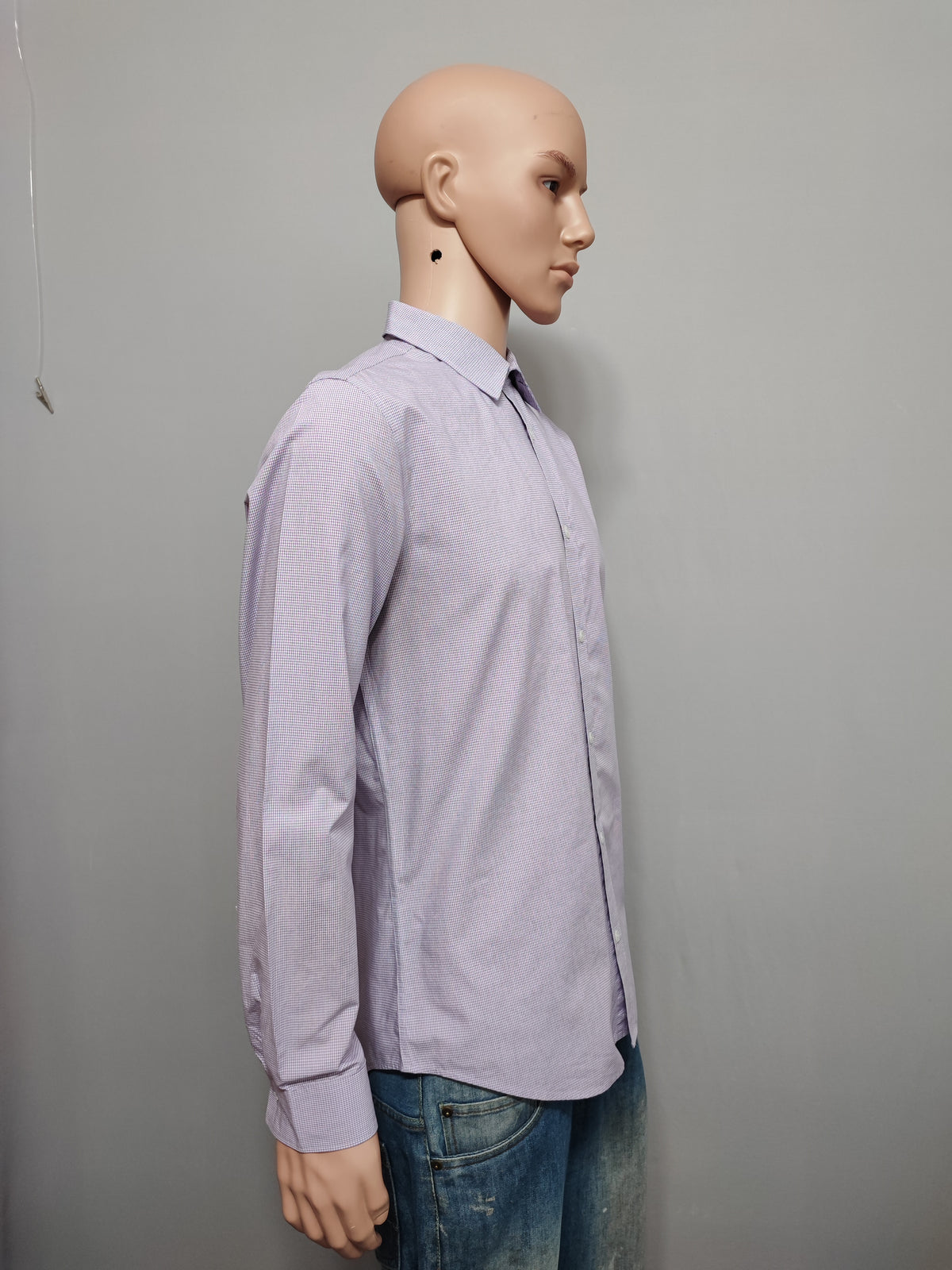 Vintage Calvin Klein Checked Long Sleeve Shirt Lilac Purple Men's Size Medium M