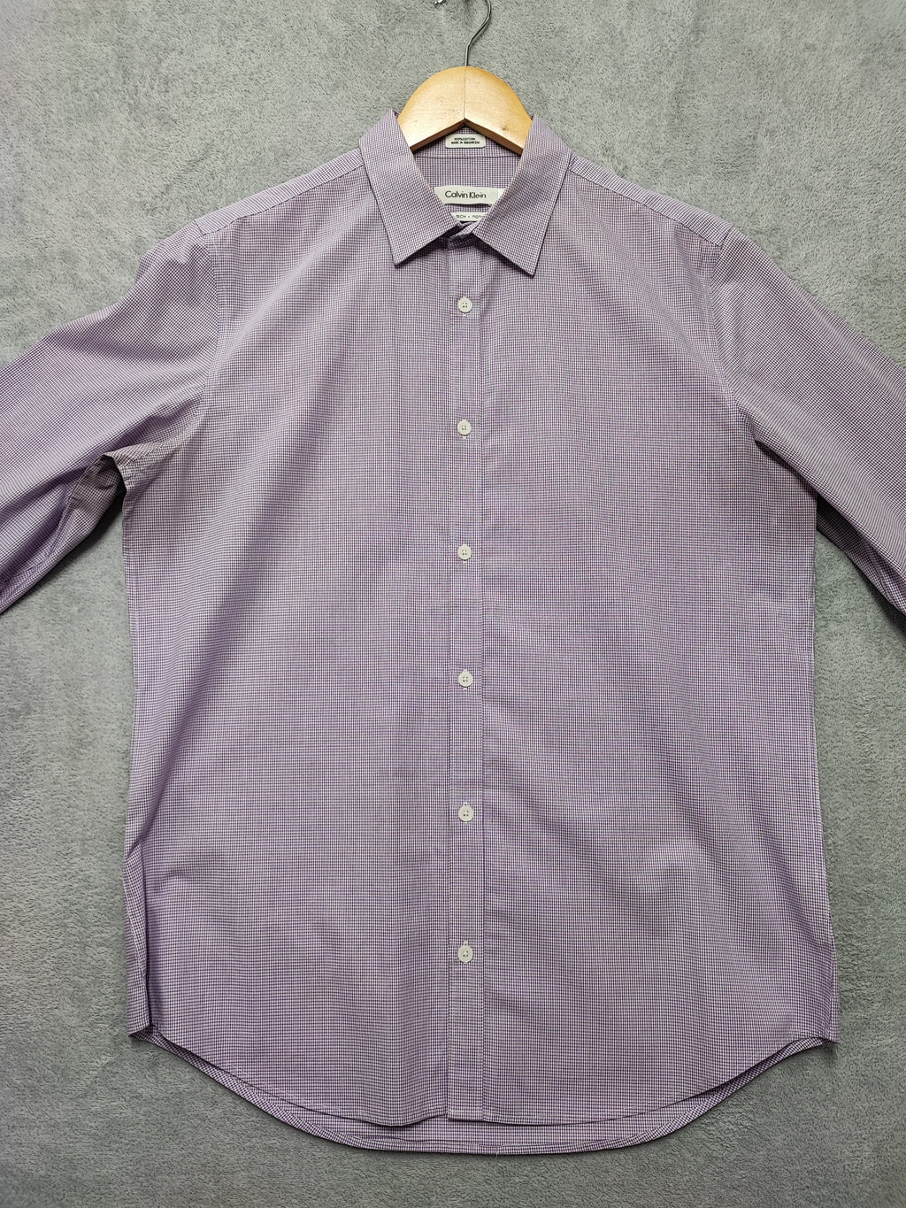 Vintage Calvin Klein Checked Long Sleeve Shirt Lilac Purple Men's Size Medium M