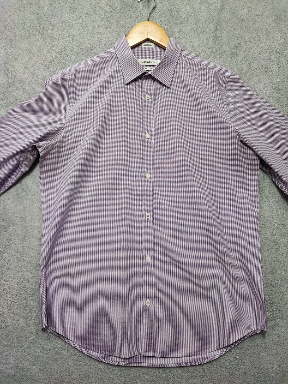 Vintage Calvin Klein Checked Long Sleeve Shirt Lilac Purple Men's Size Medium M