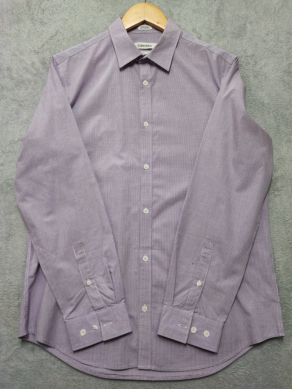 Vintage Calvin Klein Checked Long Sleeve Shirt Lilac Purple Men's Size Medium M