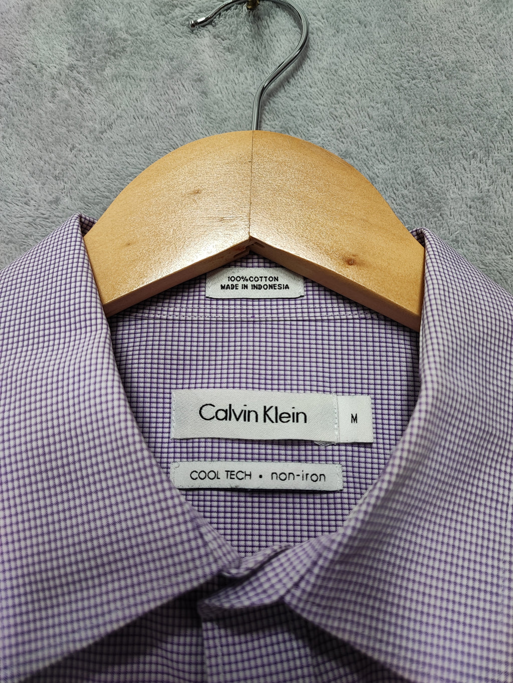 Vintage Calvin Klein Checked Long Sleeve Shirt Lilac Purple Men's Size Medium M