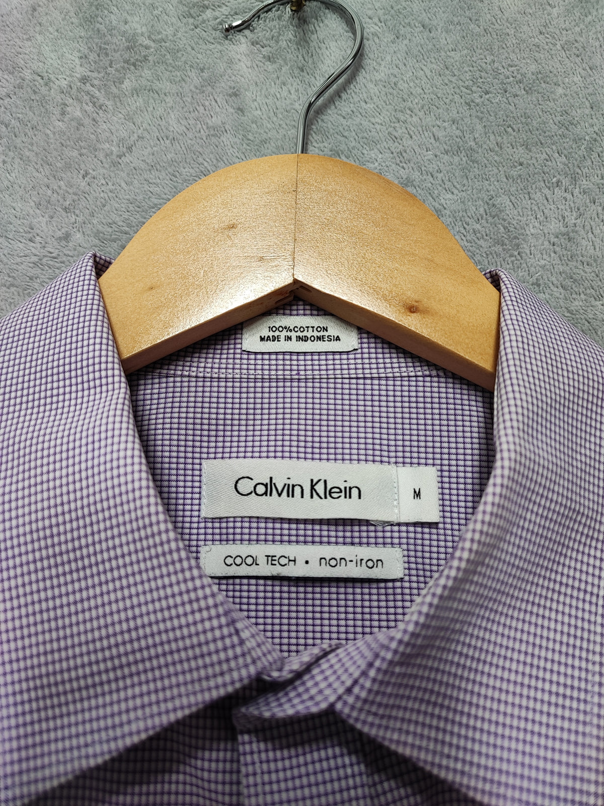 Vintage Calvin Klein Checked Long Sleeve Shirt Lilac Purple Men's Size Medium M
