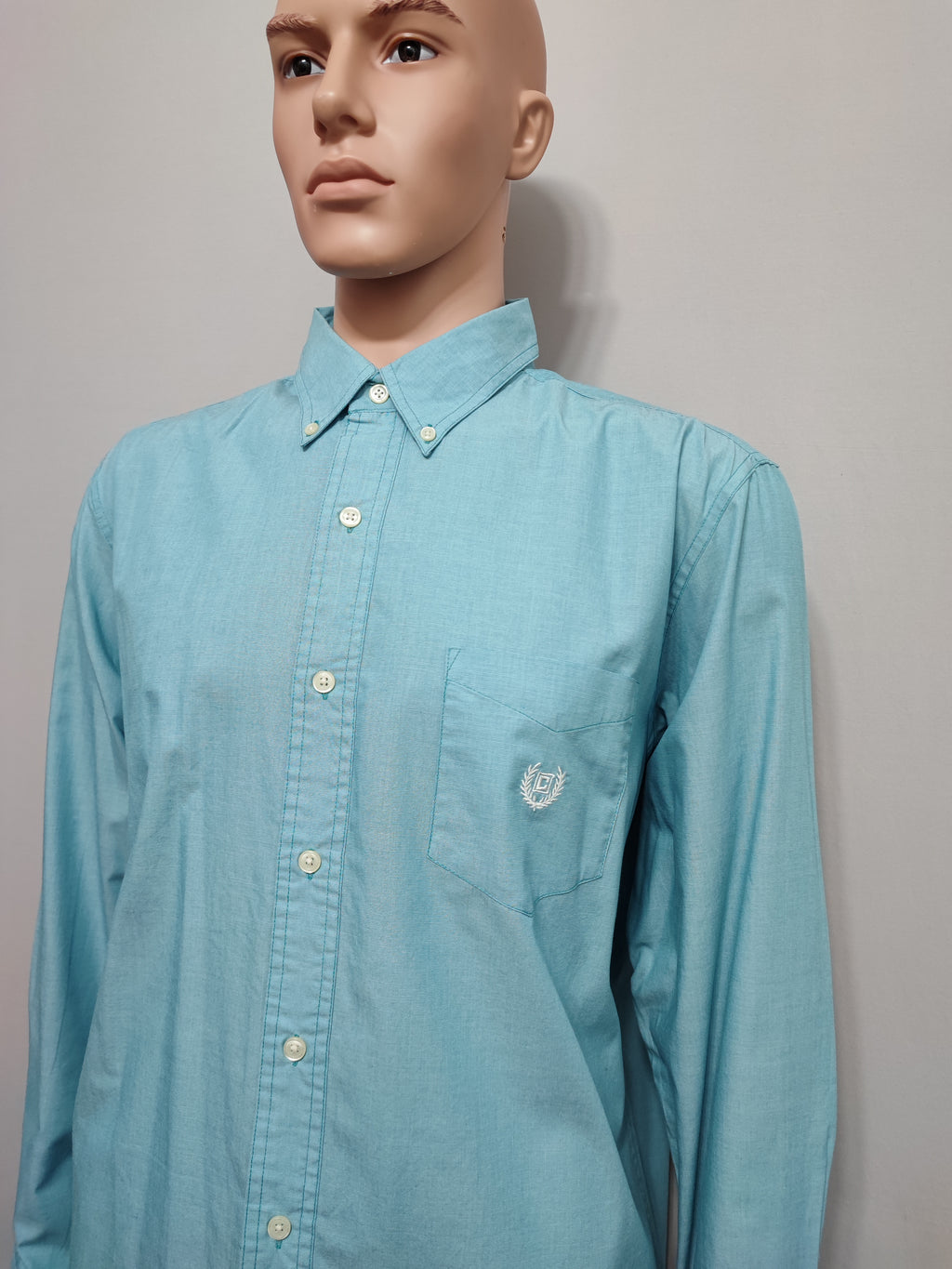 Vintage Chaps Plain Long Sleeve Shirt Turquoise Light Blue Men's Size XL