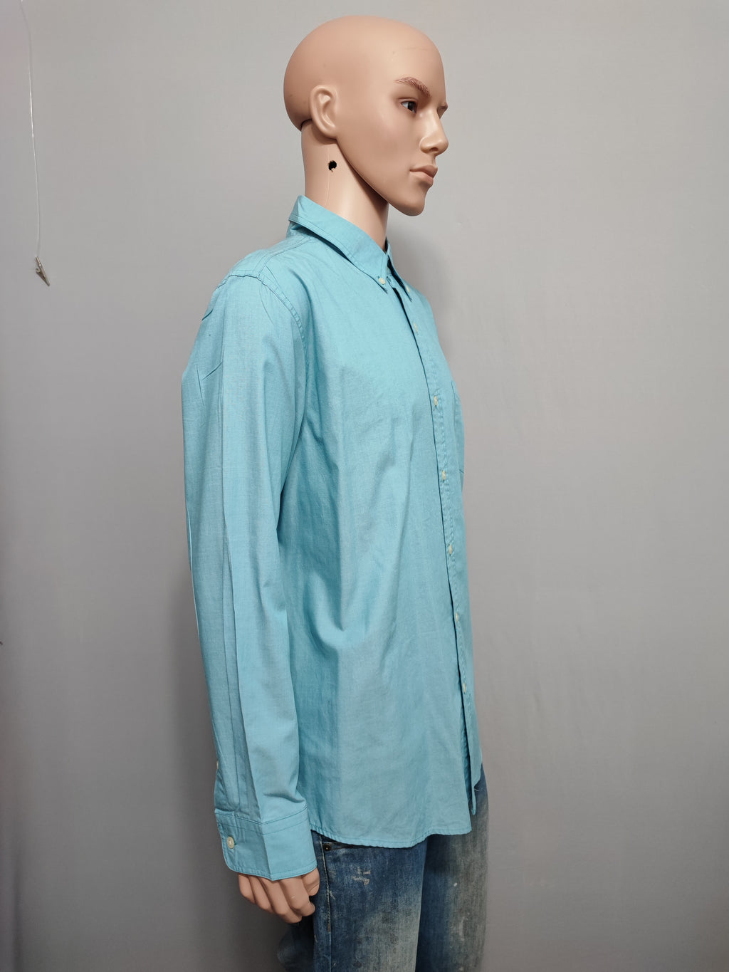 Vintage Chaps Plain Long Sleeve Shirt Turquoise Light Blue Men's Size XL