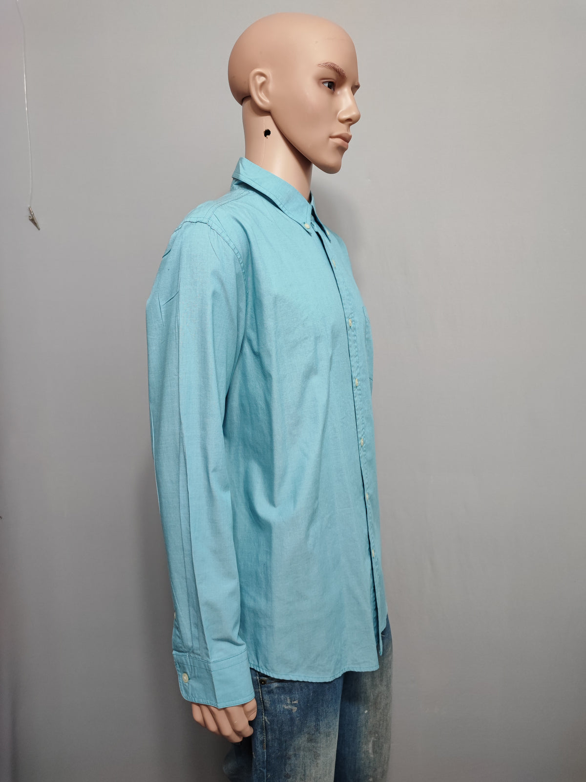 Vintage Chaps Plain Long Sleeve Shirt Turquoise Light Blue Men's Size XL