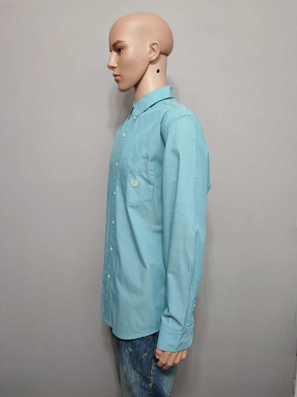 Vintage Chaps Plain Long Sleeve Shirt Turquoise Light Blue Men's Size XL