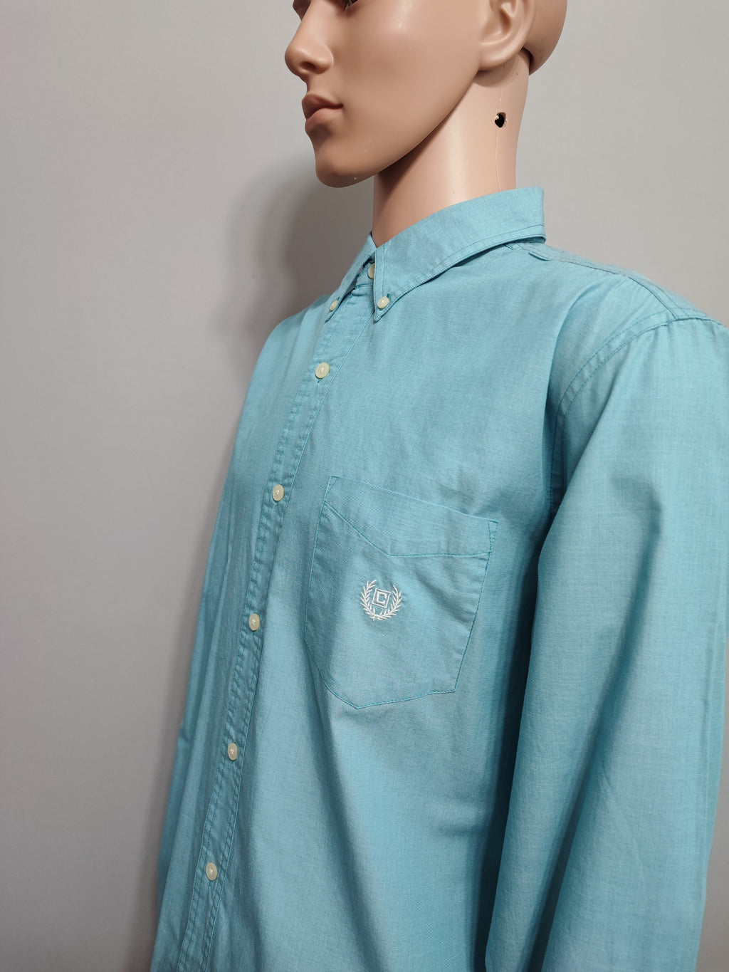 Vintage Chaps Plain Long Sleeve Shirt Turquoise Light Blue Men's Size XL