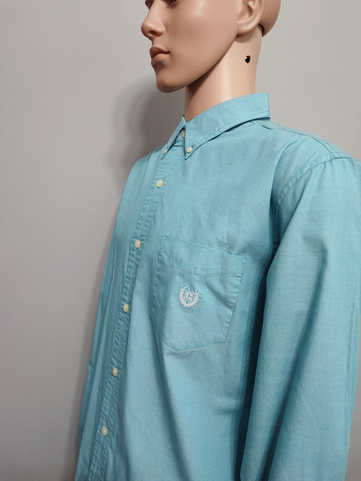Vintage Chaps Plain Long Sleeve Shirt Turquoise Light Blue Men's Size XL
