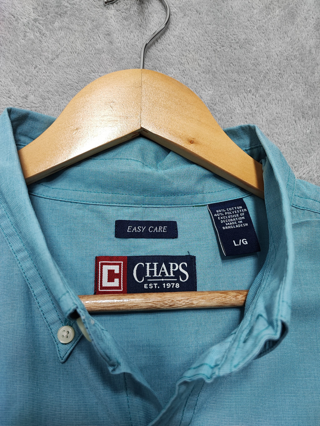 Vintage Chaps Plain Long Sleeve Shirt Turquoise Light Blue Men's Size XL