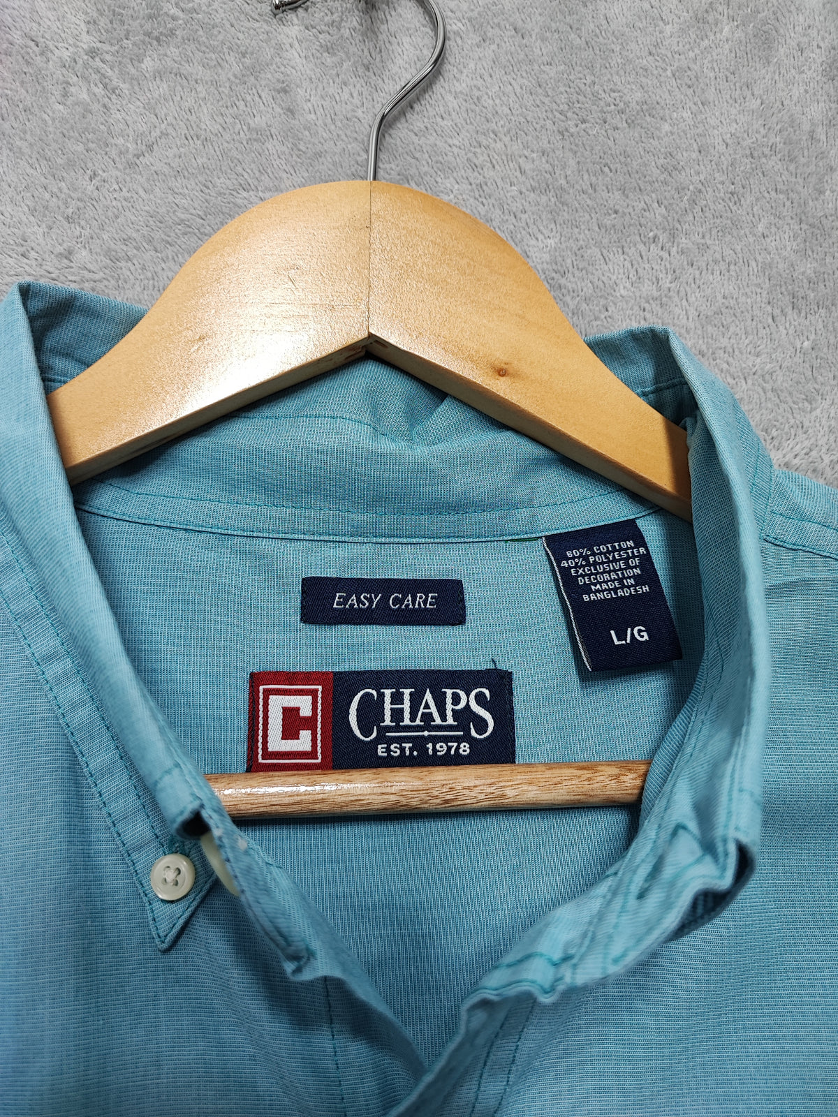 Vintage Chaps Plain Long Sleeve Shirt Turquoise Light Blue Men's Size XL