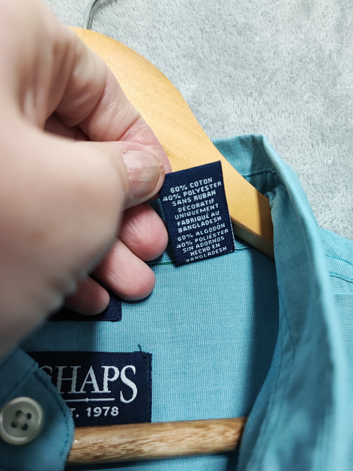 Vintage Chaps Plain Long Sleeve Shirt Turquoise Light Blue Men's Size XL