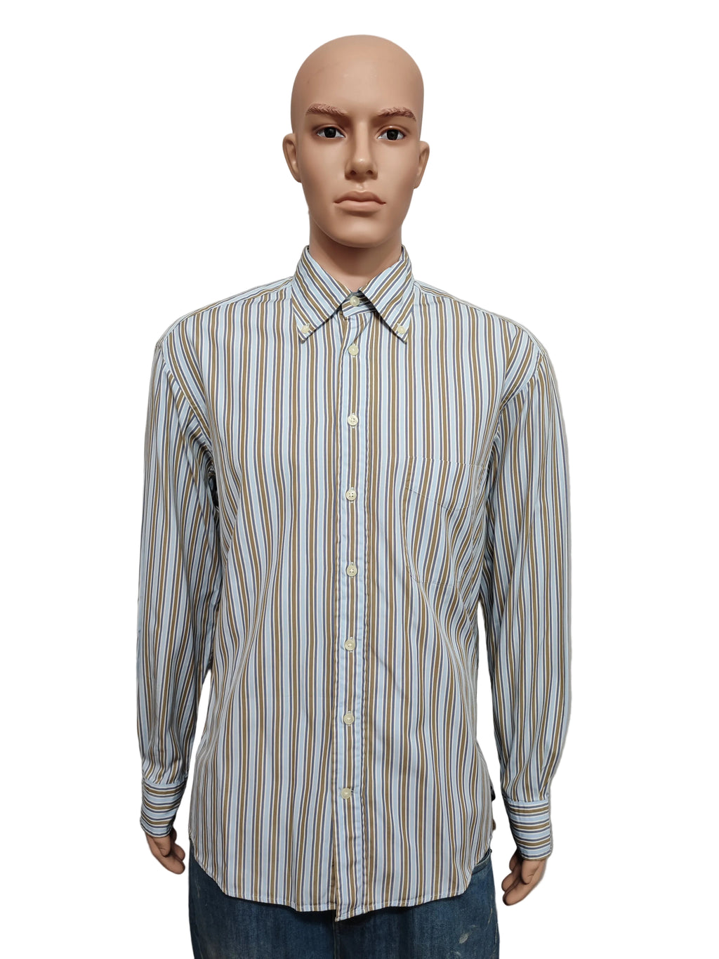 Vintage Gant Striped Long Sleeve Shirt Blue Brown Men's Size Large L