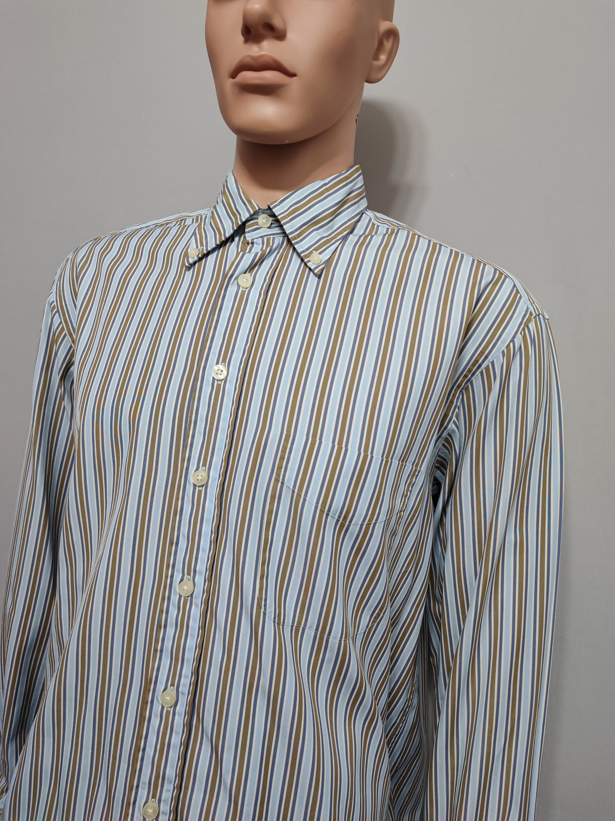 Vintage Gant Striped Long Sleeve Shirt Blue Brown Men's Size Large L