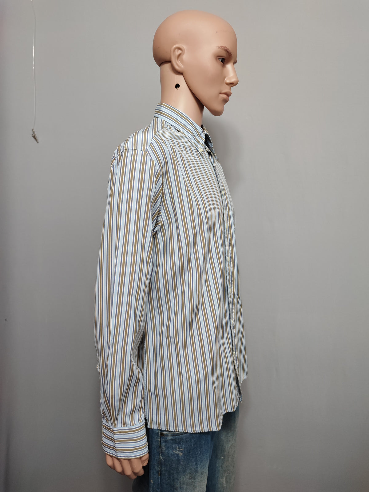 Vintage Gant Striped Long Sleeve Shirt Blue Brown Men's Size Large L