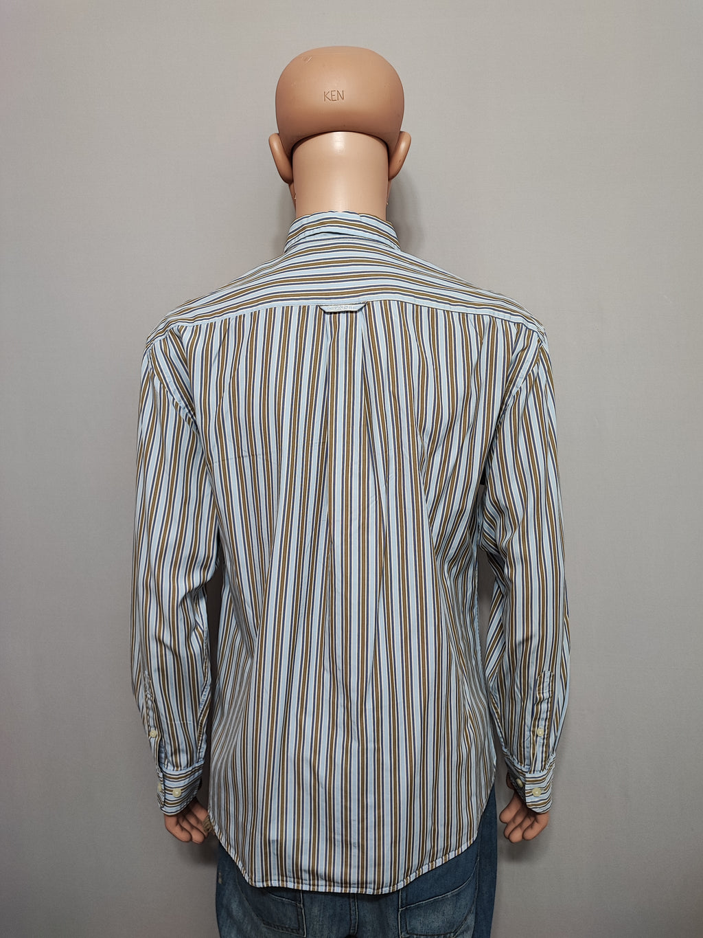Vintage Gant Striped Long Sleeve Shirt Blue Brown Men's Size Large L