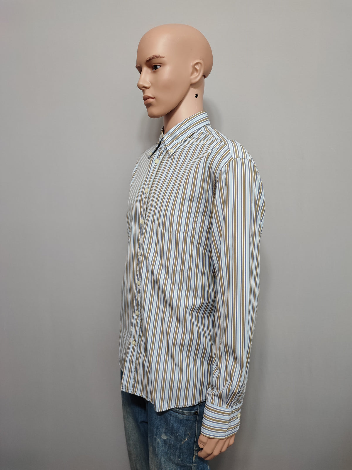 Vintage Gant Striped Long Sleeve Shirt Blue Brown Men's Size Large L