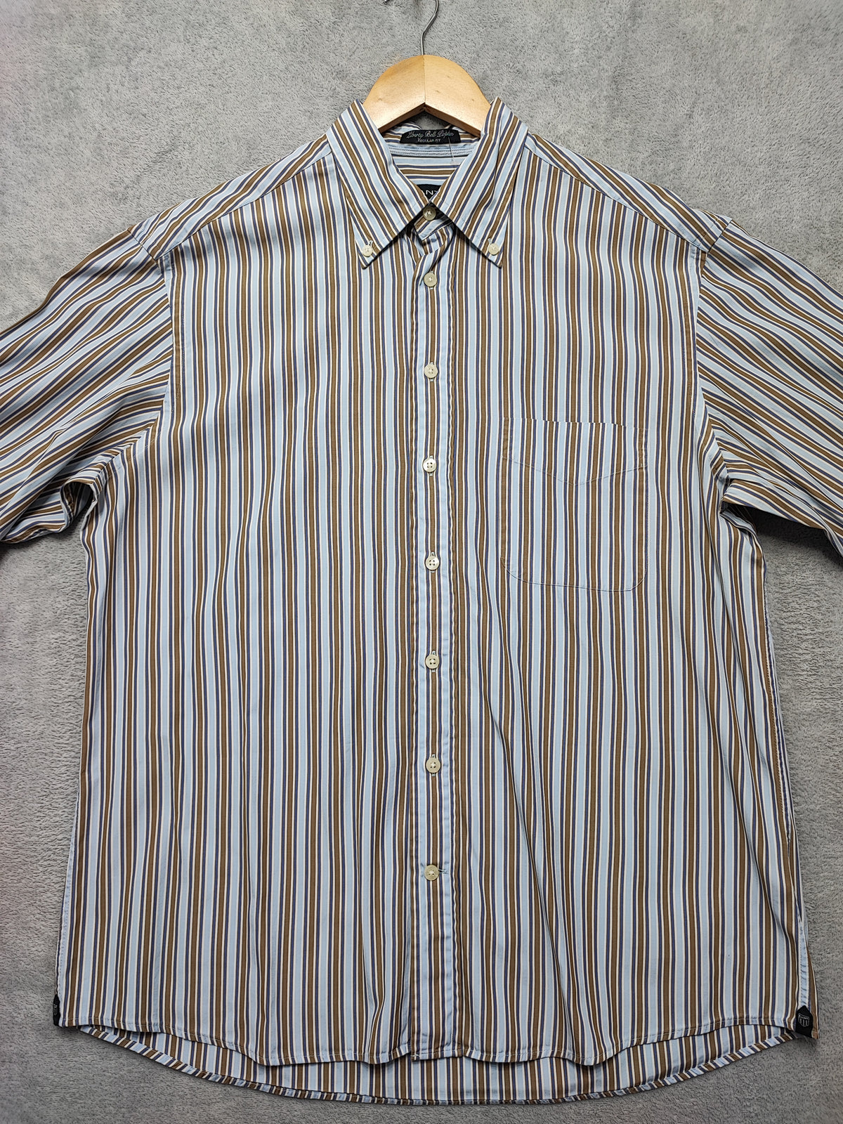 Vintage Gant Striped Long Sleeve Shirt Blue Brown Men's Size Large L