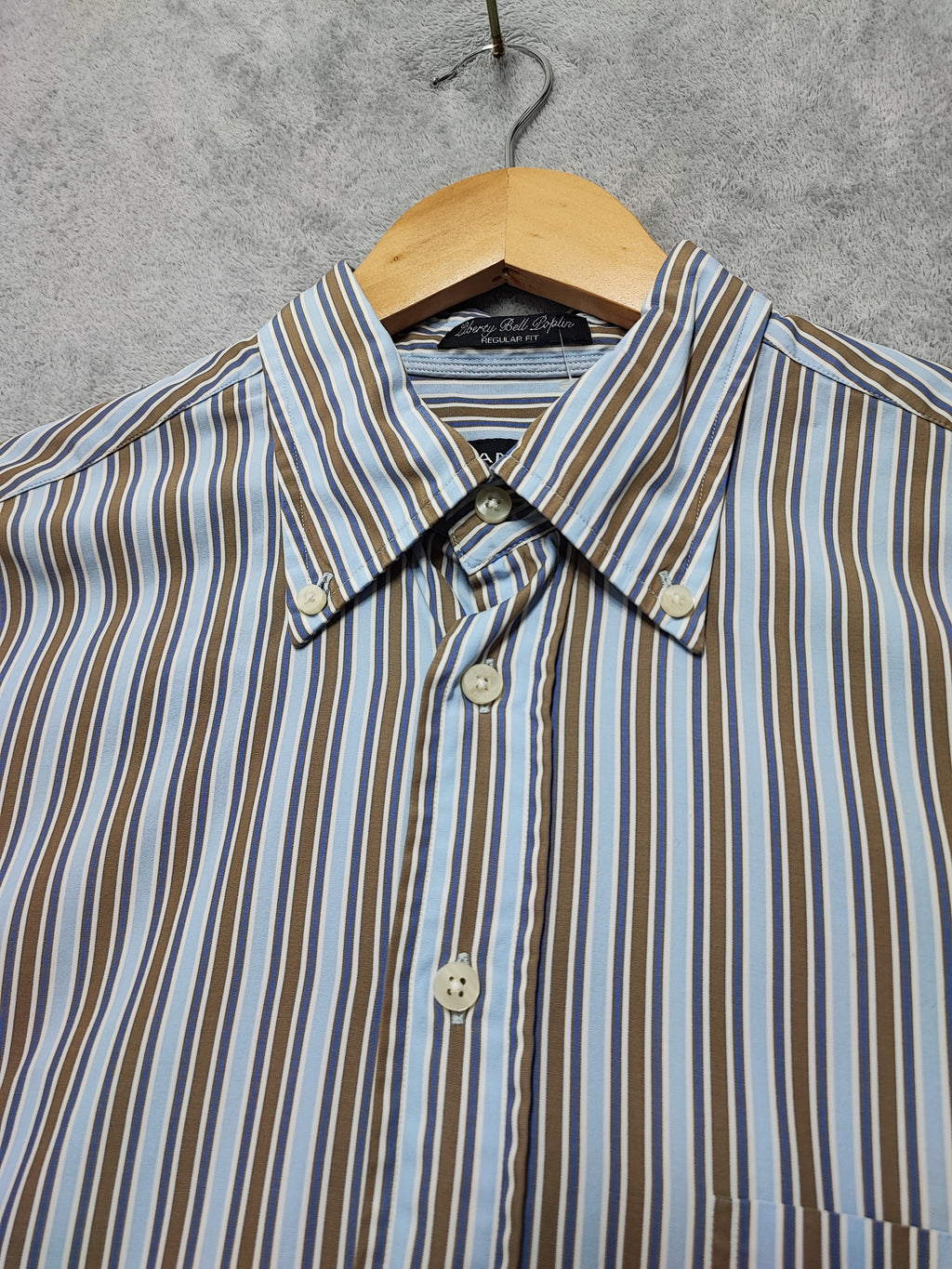 Vintage Gant Striped Long Sleeve Shirt Blue Brown Men's Size Large L