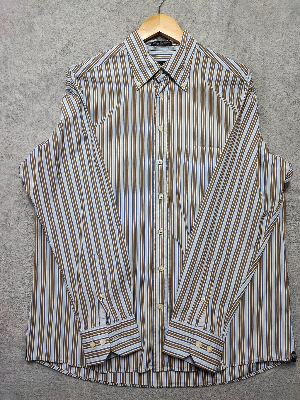 Vintage Gant Striped Long Sleeve Shirt Blue Brown Men's Size Large L