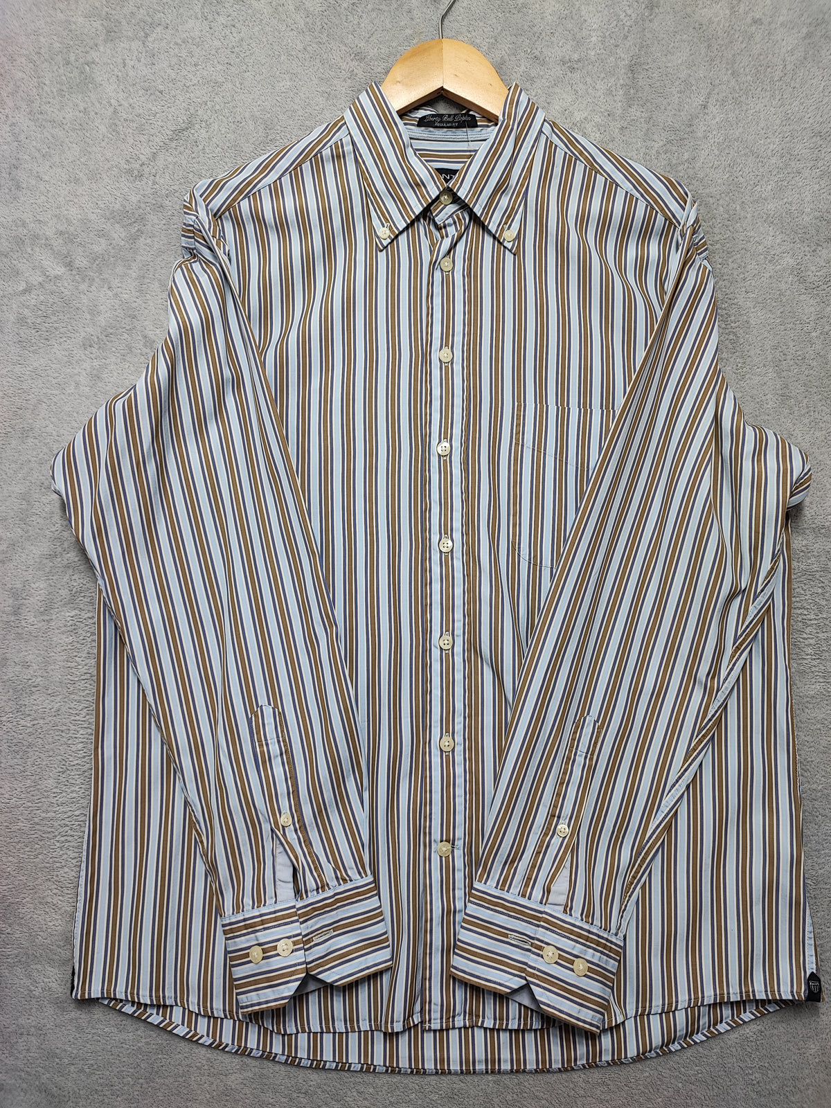 Vintage Gant Striped Long Sleeve Shirt Blue Brown Men's Size Large L