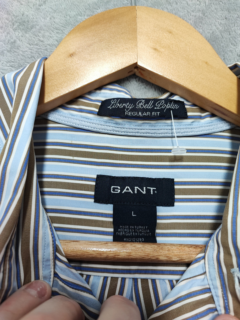 Vintage Gant Striped Long Sleeve Shirt Blue Brown Men's Size Large L