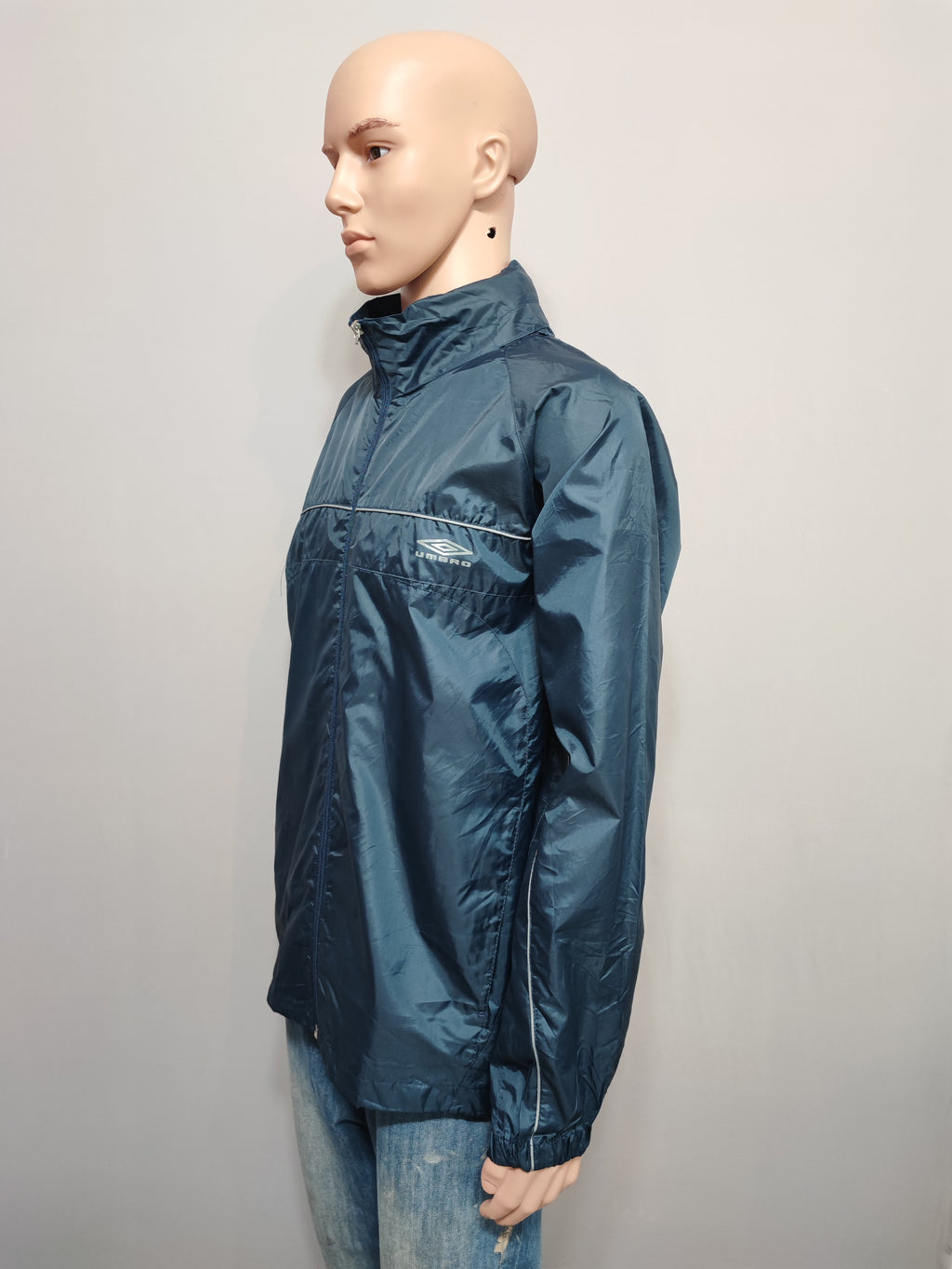 Vintage Umbro Navy Blue Grey Colour Block Piping Windbreaker Jacket Men Large