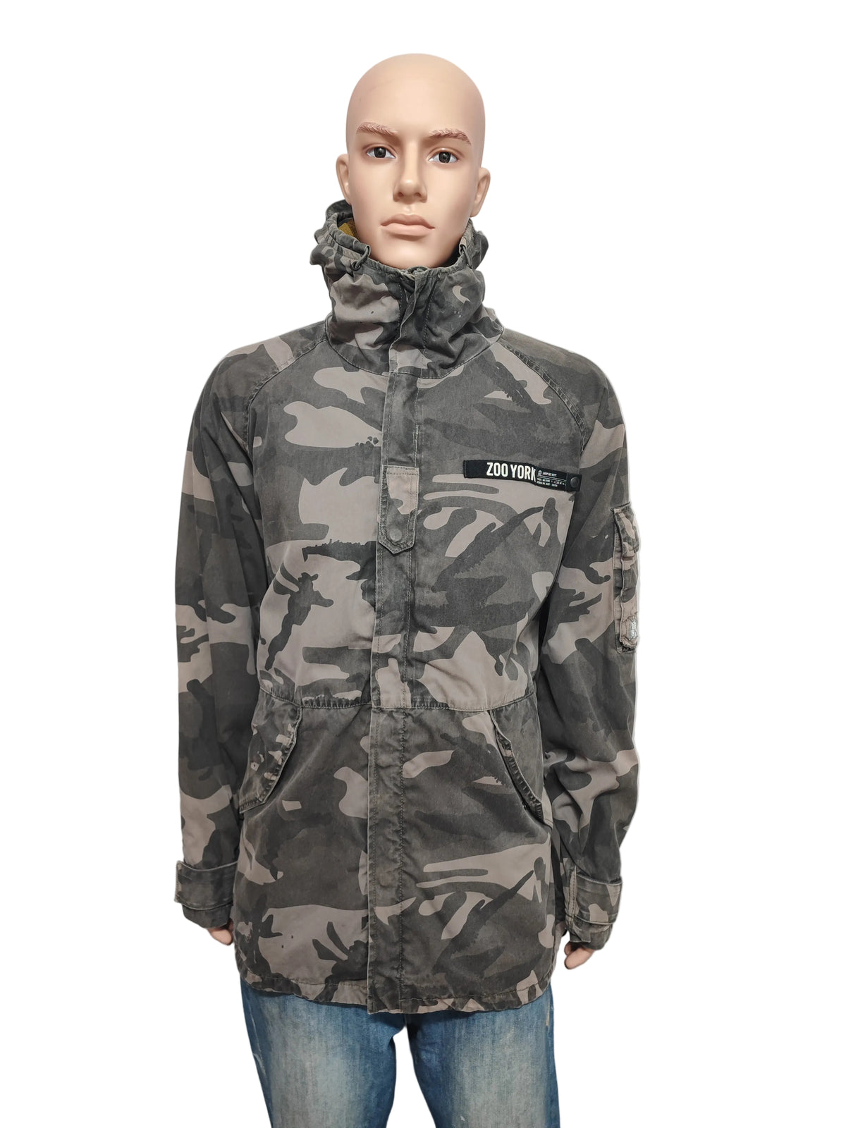 Vintage Zoo York Grey Camouflage Hooded Heavyweight Skater Jacket Men Size XXL