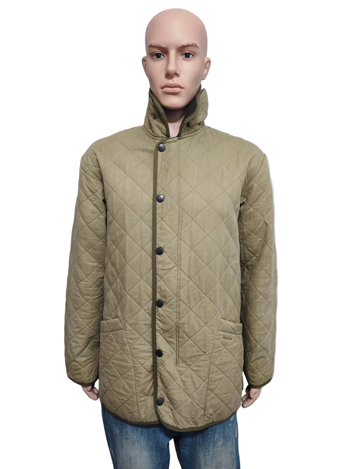 Vintage Barbour Duracotton Polarquilt Fleece Lined Jacket Tan Beige Men Size XL