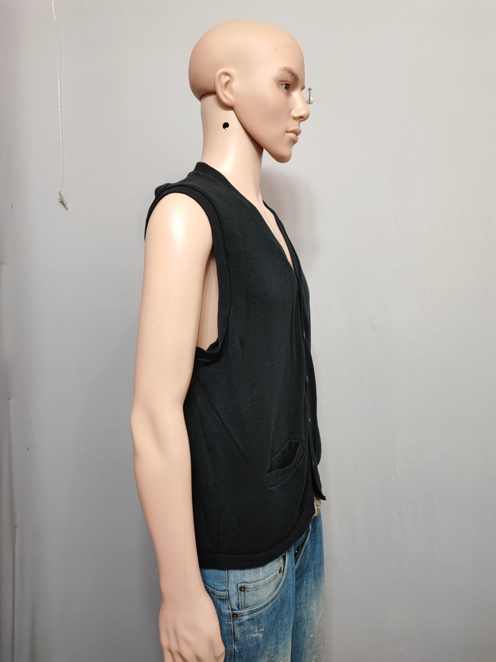 Vintage Chaps Ralph Lauren Plain Faded Black Knit Vest Jumper Men Size Large
