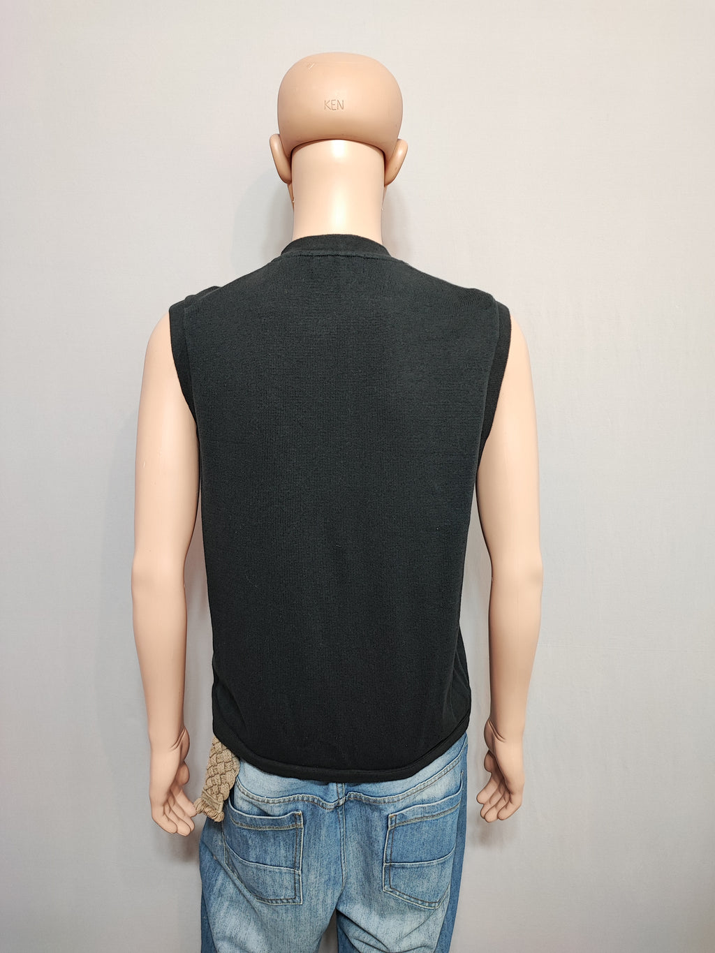 Vintage Chaps Ralph Lauren Plain Faded Black Knit Vest Jumper Men Size Large