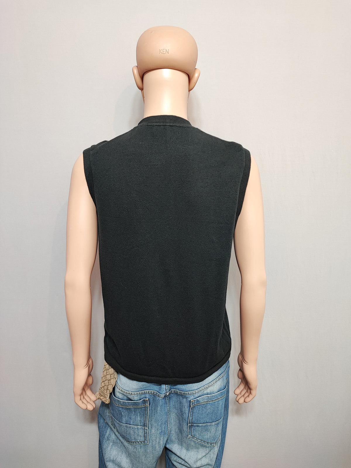 Vintage Chaps Ralph Lauren Plain Faded Black Knit Vest Jumper Men Size Large
