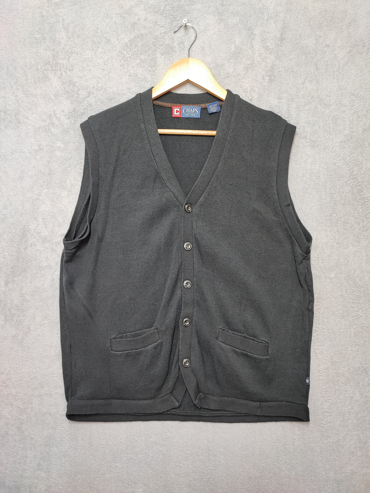 Vintage Chaps Ralph Lauren Plain Faded Black Knit Vest Jumper Men Size Large