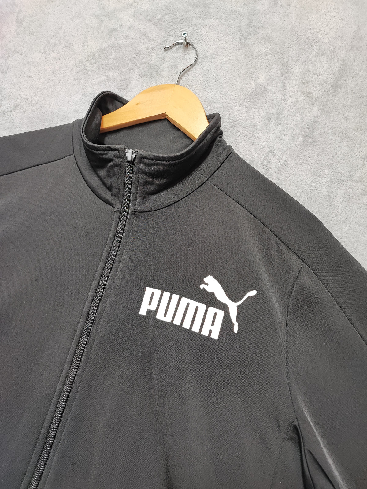 Vintage Puma Plain Black Contrast Piping Track Jacket Men Size Large