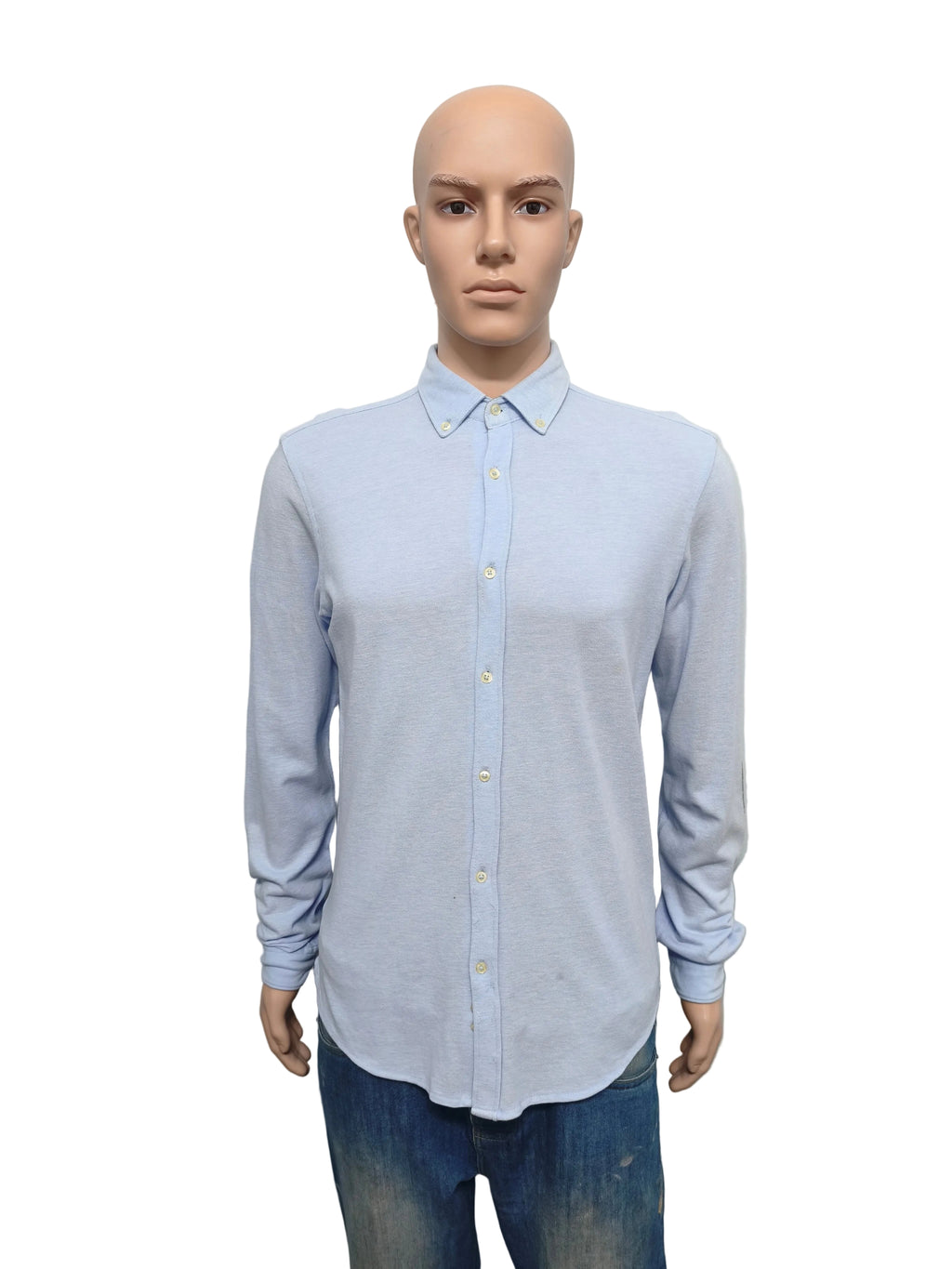 Vintage Zara Man Plain Long Sleeve Shirt Blue Contrast Elbow Patches Men Size M