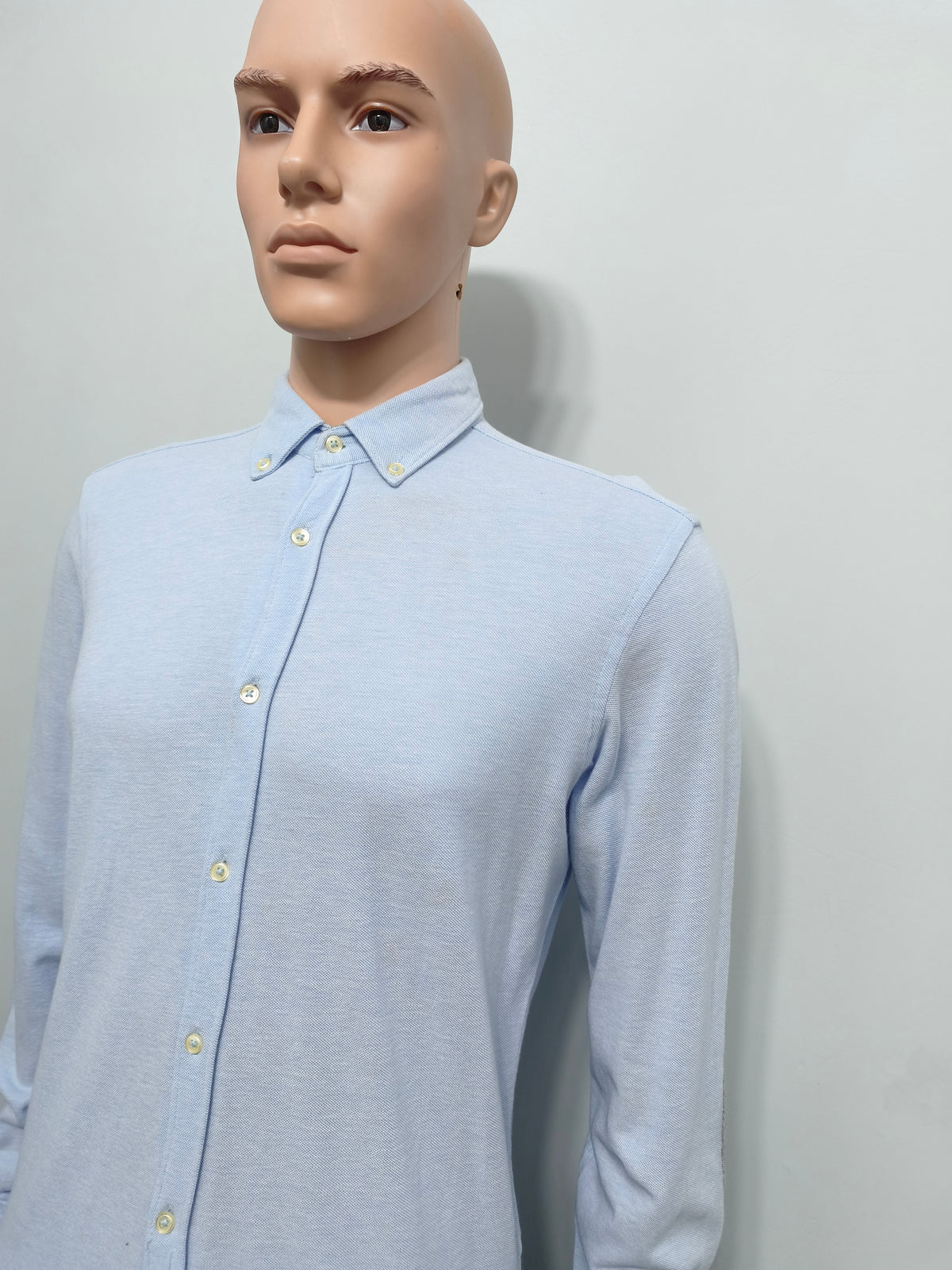 Vintage Zara Man Plain Long Sleeve Shirt Blue Contrast Elbow Patches Men Size M