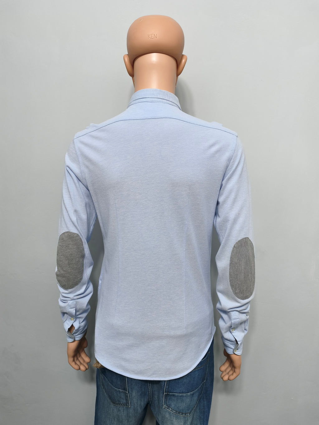 Vintage Zara Man Plain Long Sleeve Shirt Blue Contrast Elbow Patches Men Size M