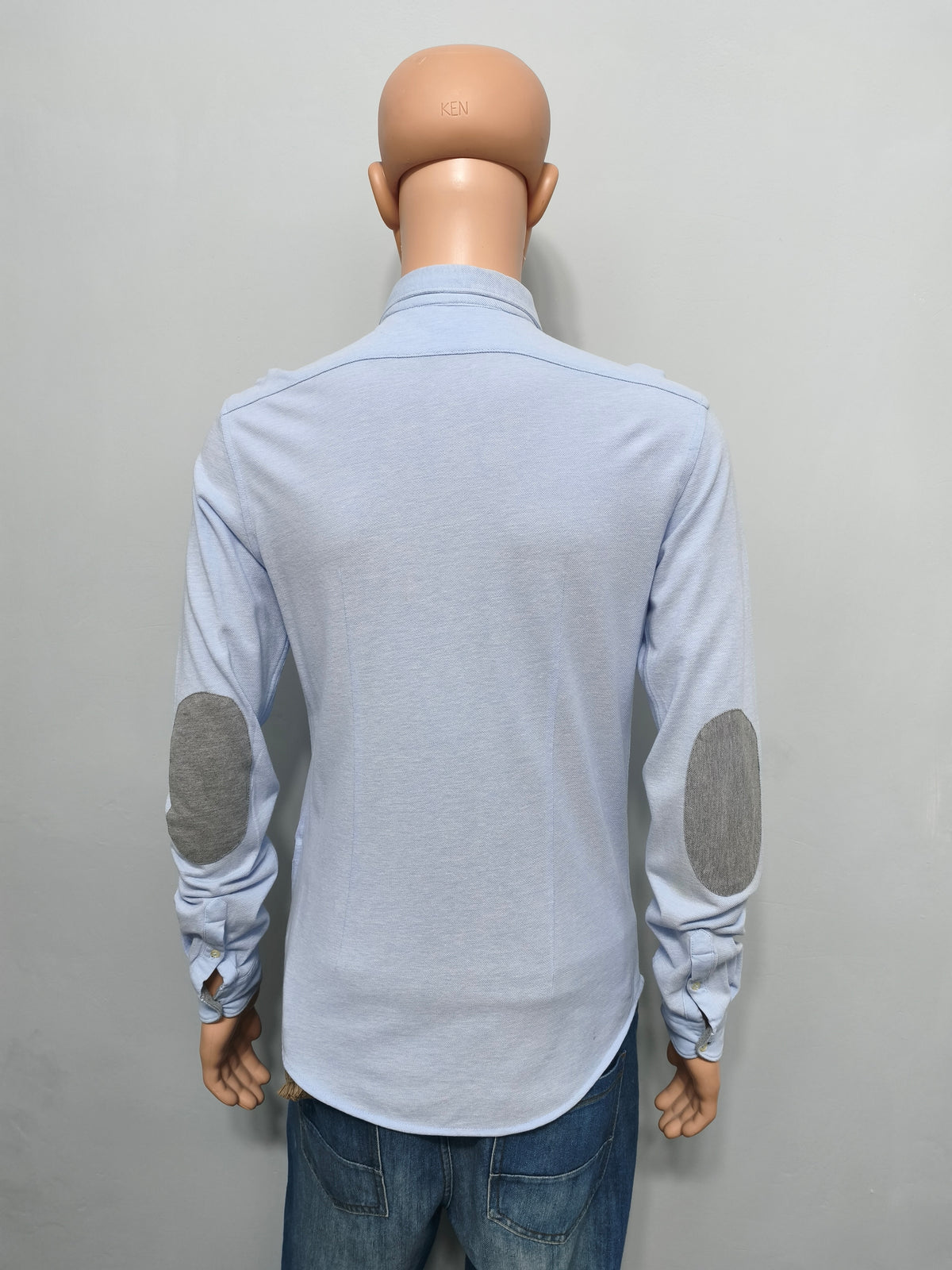 Vintage Zara Man Plain Long Sleeve Shirt Blue Contrast Elbow Patches Men Size M