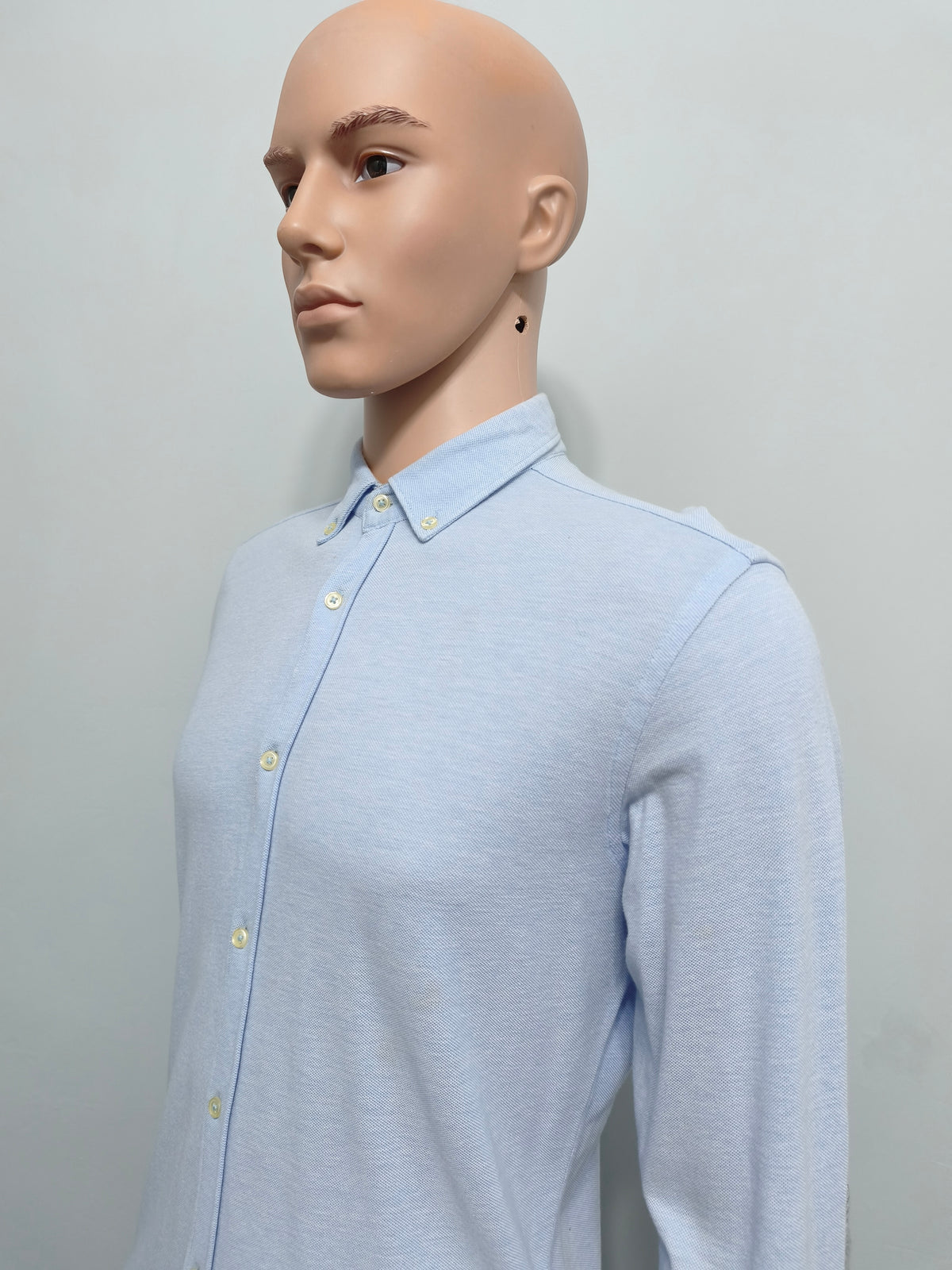 Vintage Zara Man Plain Long Sleeve Shirt Blue Contrast Elbow Patches Men Size M