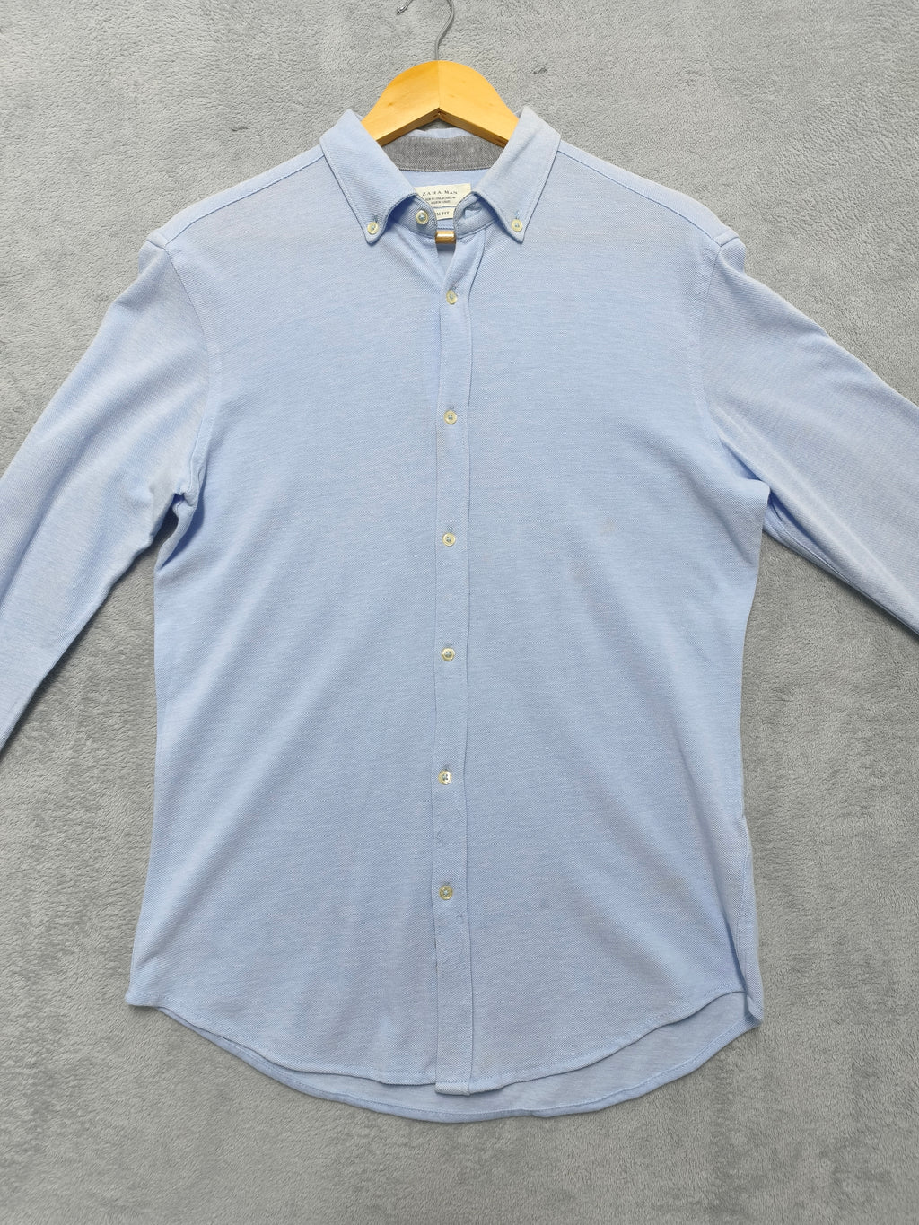 Vintage Zara Man Plain Long Sleeve Shirt Blue Contrast Elbow Patches Men Size M