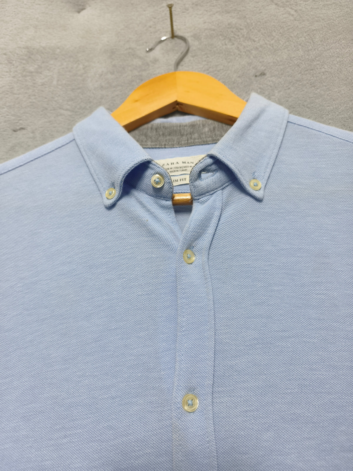 Vintage Zara Man Plain Long Sleeve Shirt Blue Contrast Elbow Patches Men Size M