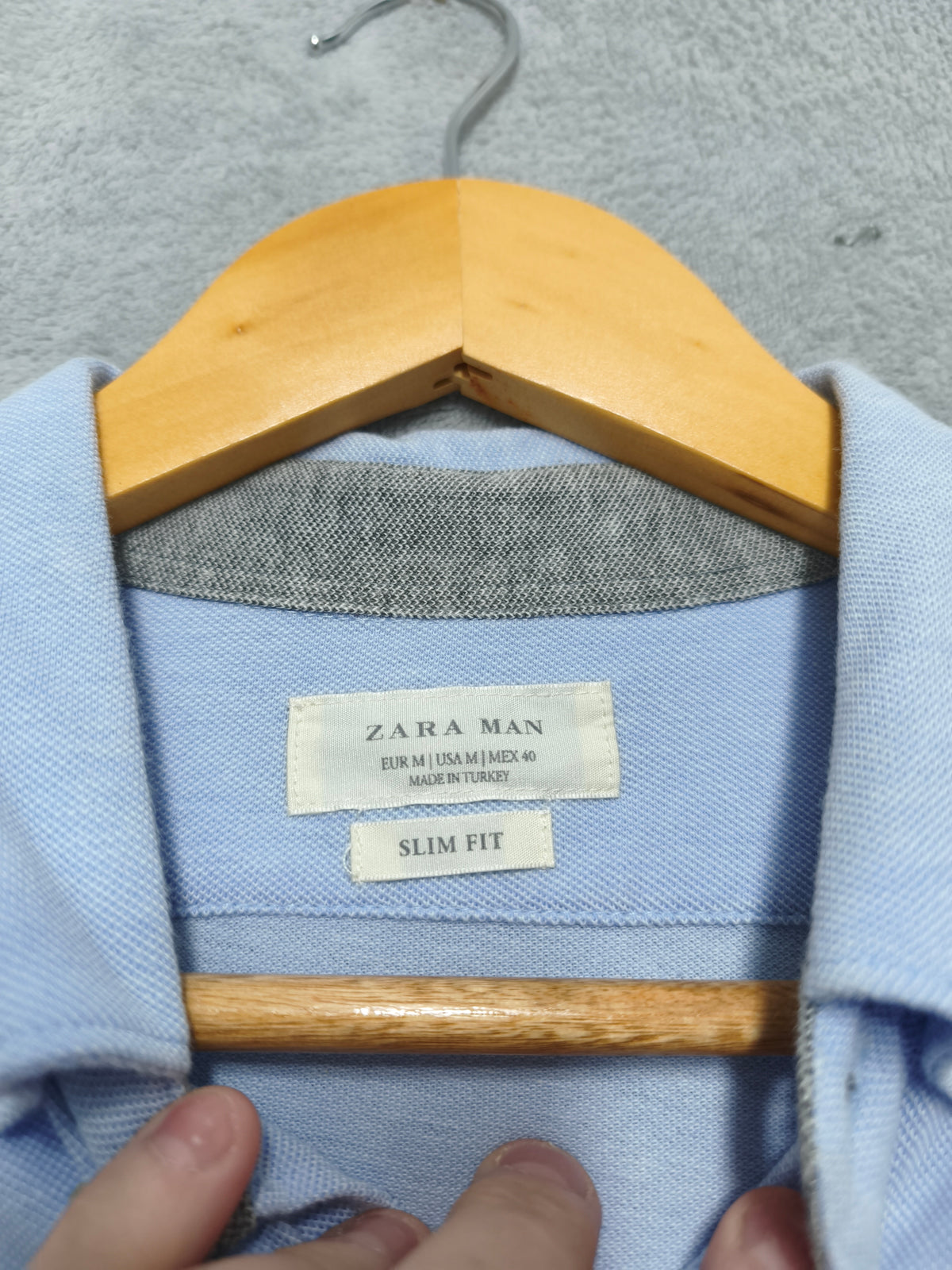 Vintage Zara Man Plain Long Sleeve Shirt Blue Contrast Elbow Patches Men Size M