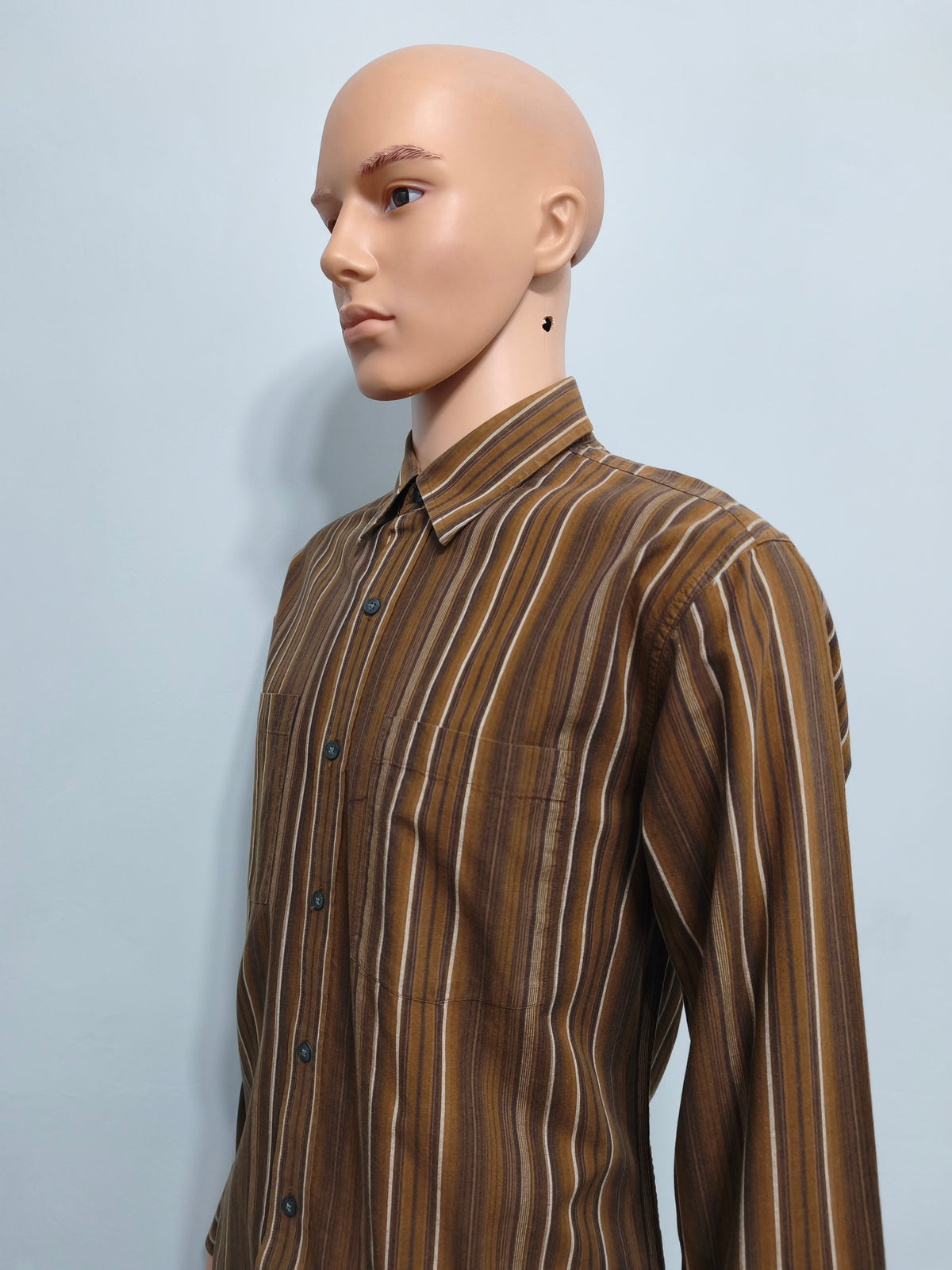 Vintage Timberland Striped Long Sleeve Shirt Brown White Men's Size Large L