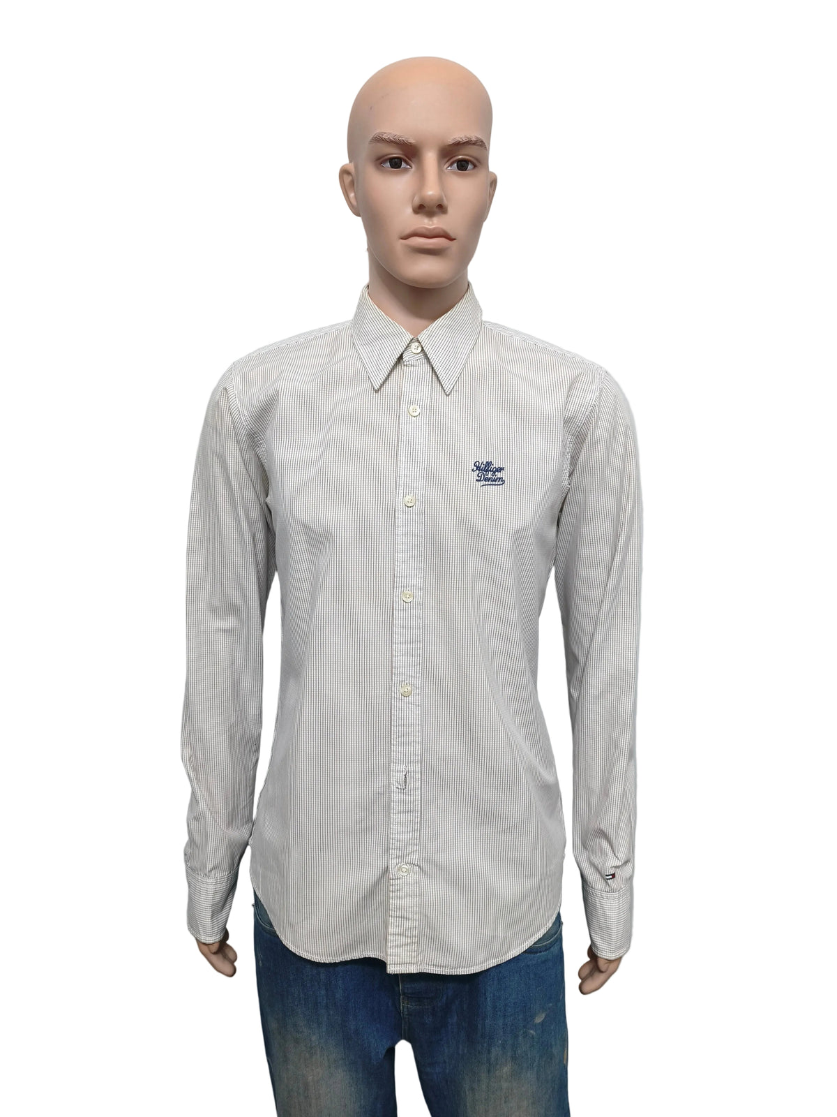 Vintage Tommy Hilfiger Checked Long Sleeve Shirt White Blue Men's Size Medium M