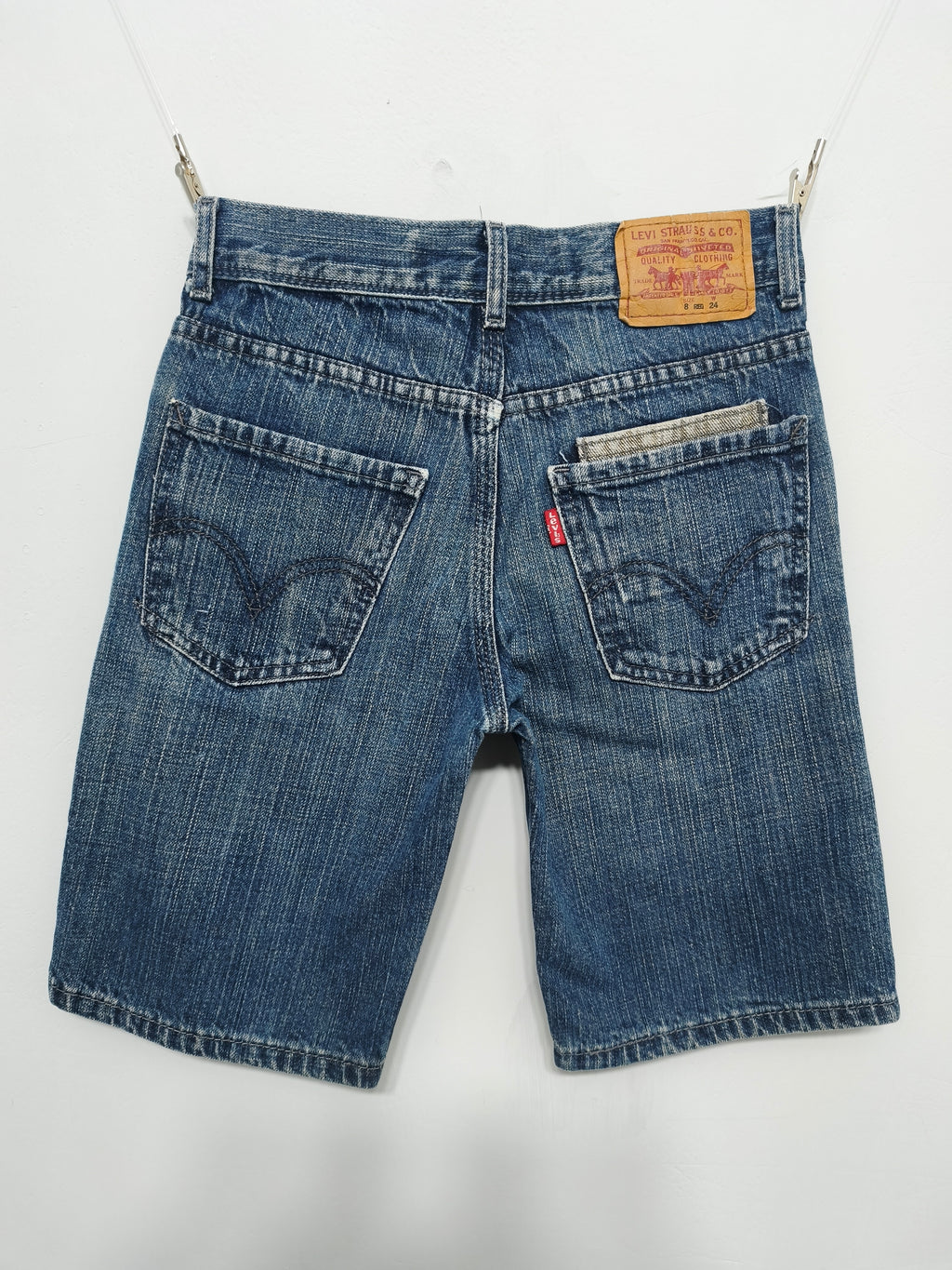 Vintage Levi's Kids Blue Denim Utility Jorts Shorts 90s Skater Retro Age 8 W24