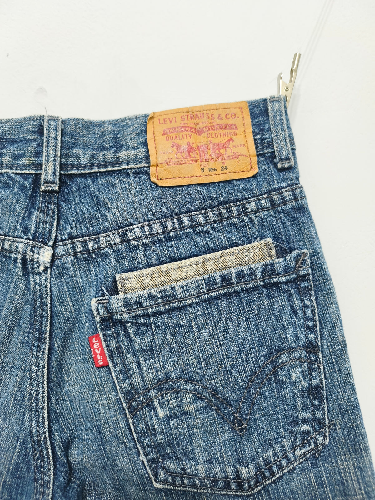 Vintage Levi's Kids Blue Denim Utility Jorts Shorts 90s Skater Retro Age 8 W24