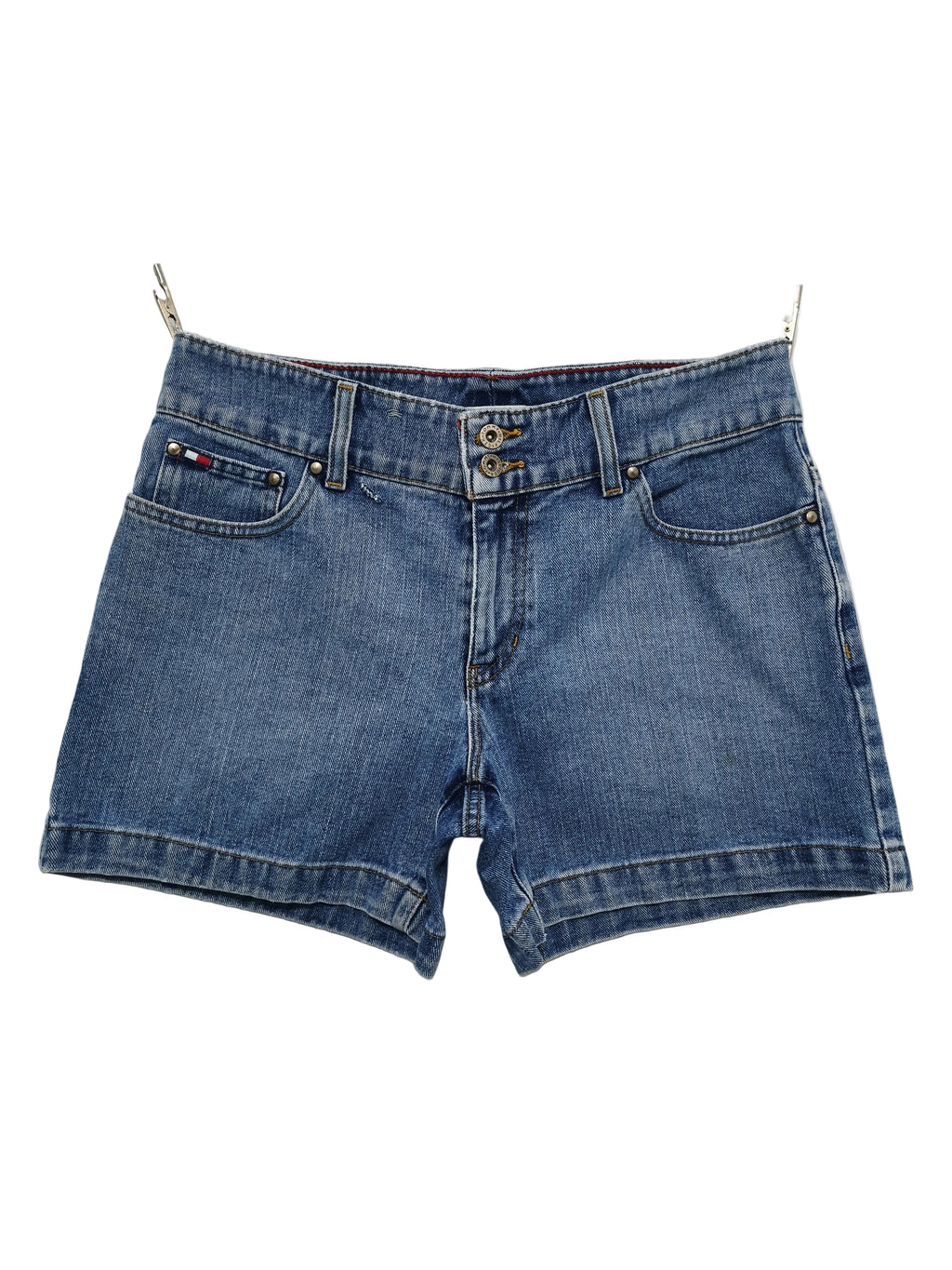 Vintage Tommy Hilfiger Double Button Mid Blue Denim Jorts Shorts Y2K 00s W32